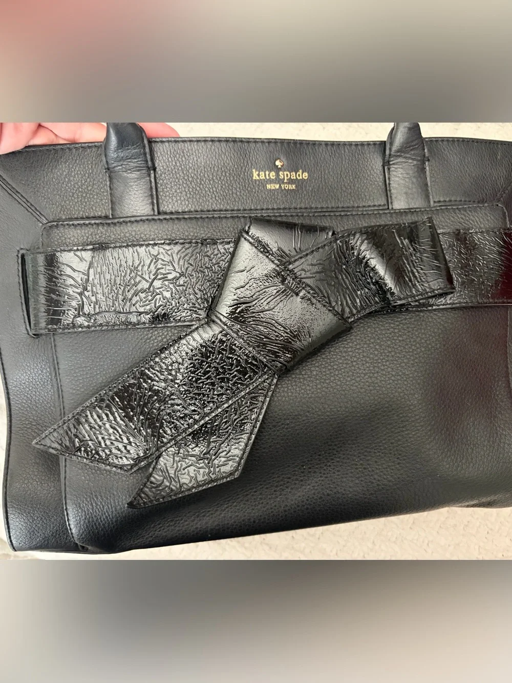 kate spade Black Textured Bow Leather Tote - Picture 1 of 3